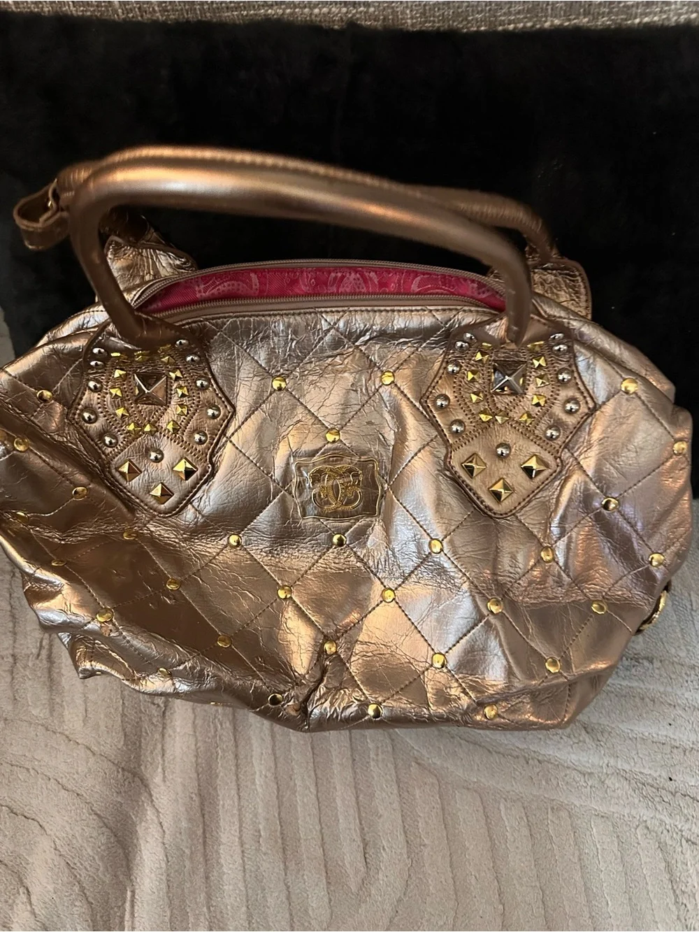 Sharif Metallic Bronze Quilted Studded Satchel
